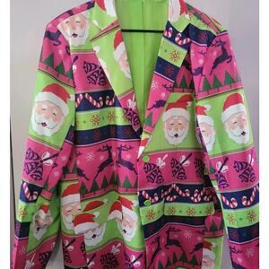 Holiday Time Men's Sz. L Blazer Jacket Ugly Christmas Fun Pink Green Santa Candy